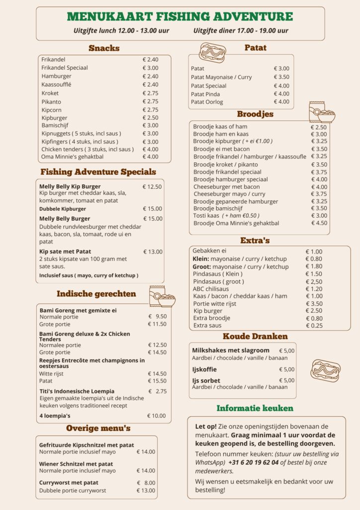Menukaart Fishing Adventure Maart 2026 - Nederlands